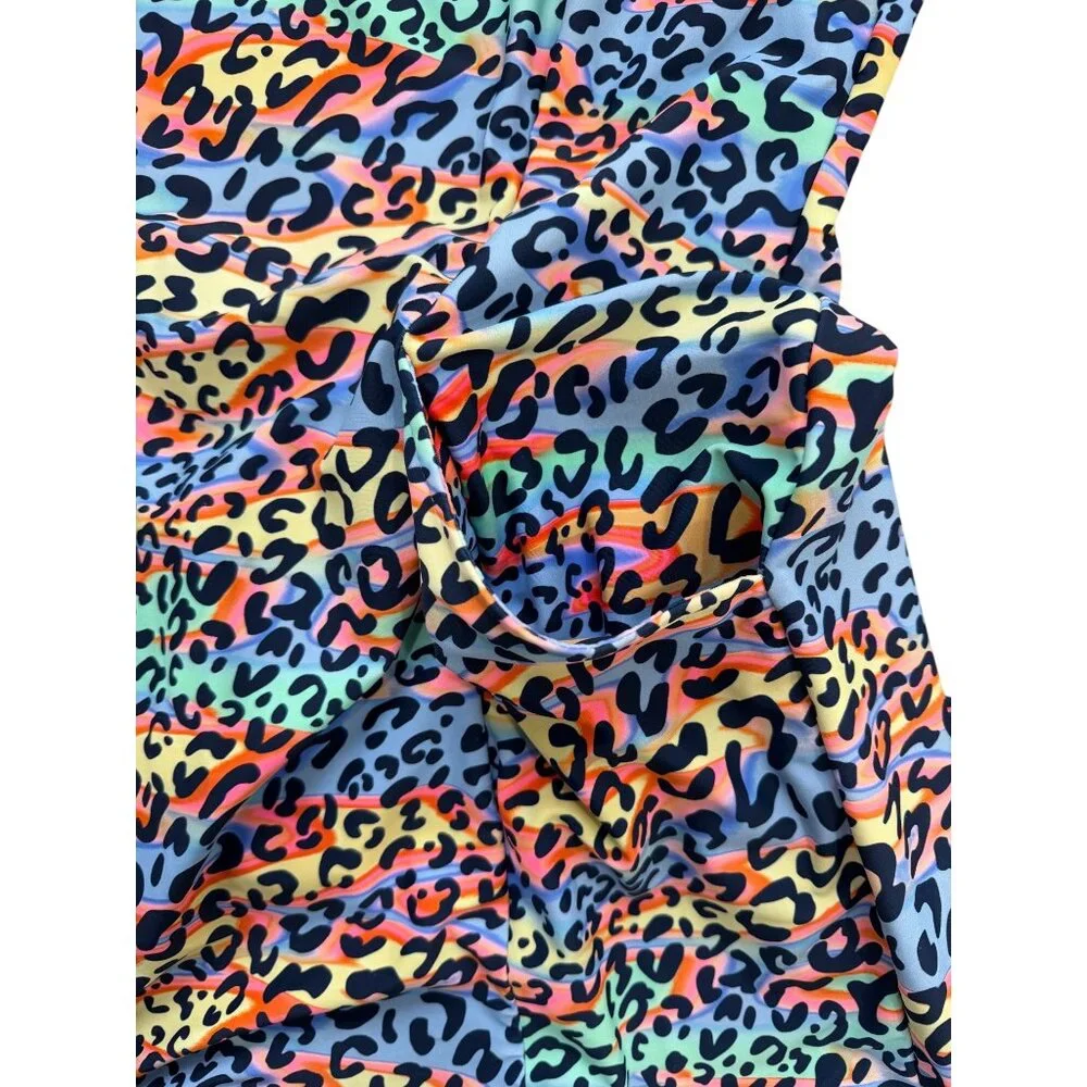 Tzu Tzu Womens Size L Dress Sleeveless Zip Mock-Neck Rainbow Leopard Pockets - Picture 5 of 7